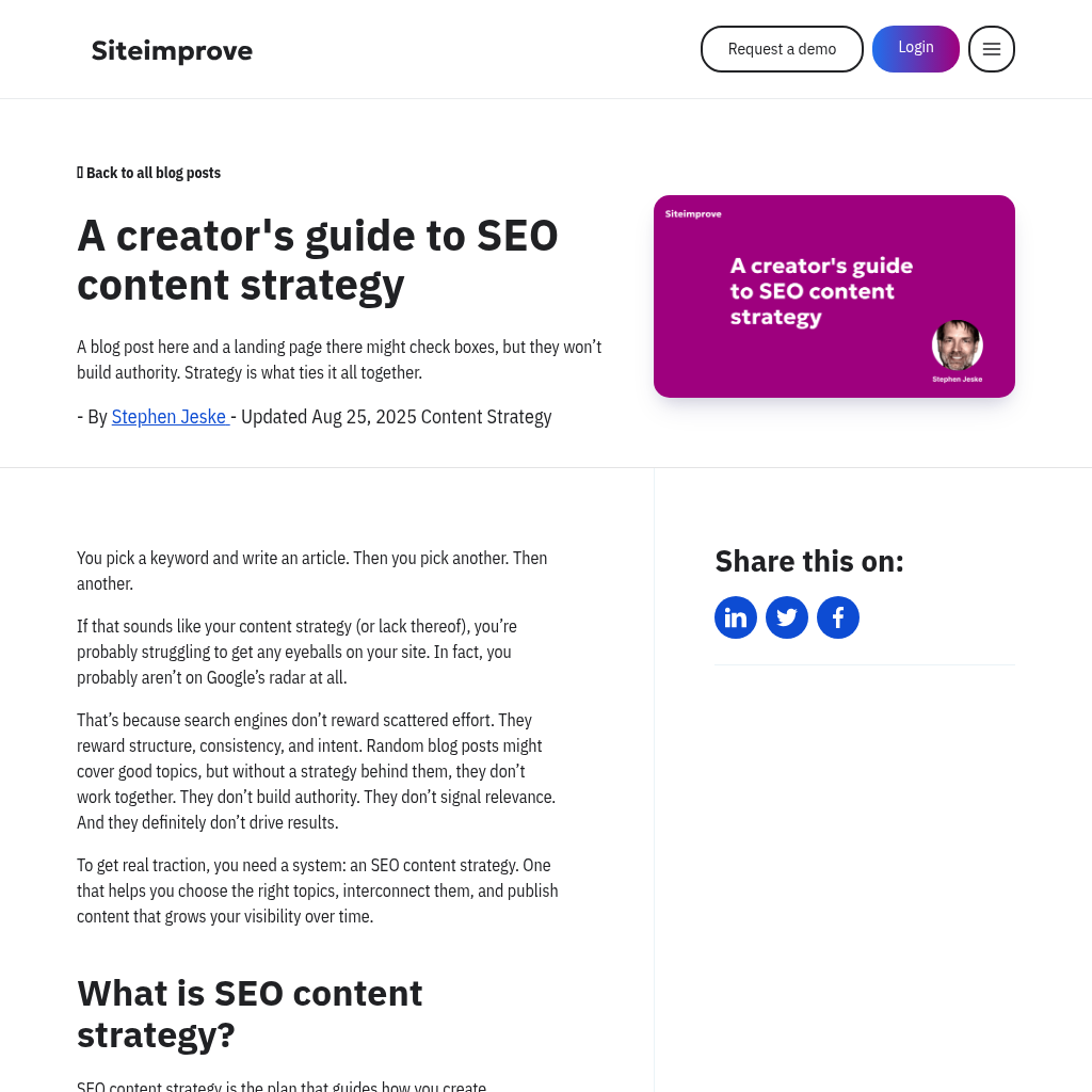 Siteimprove SEO Content Strategy Guide interface