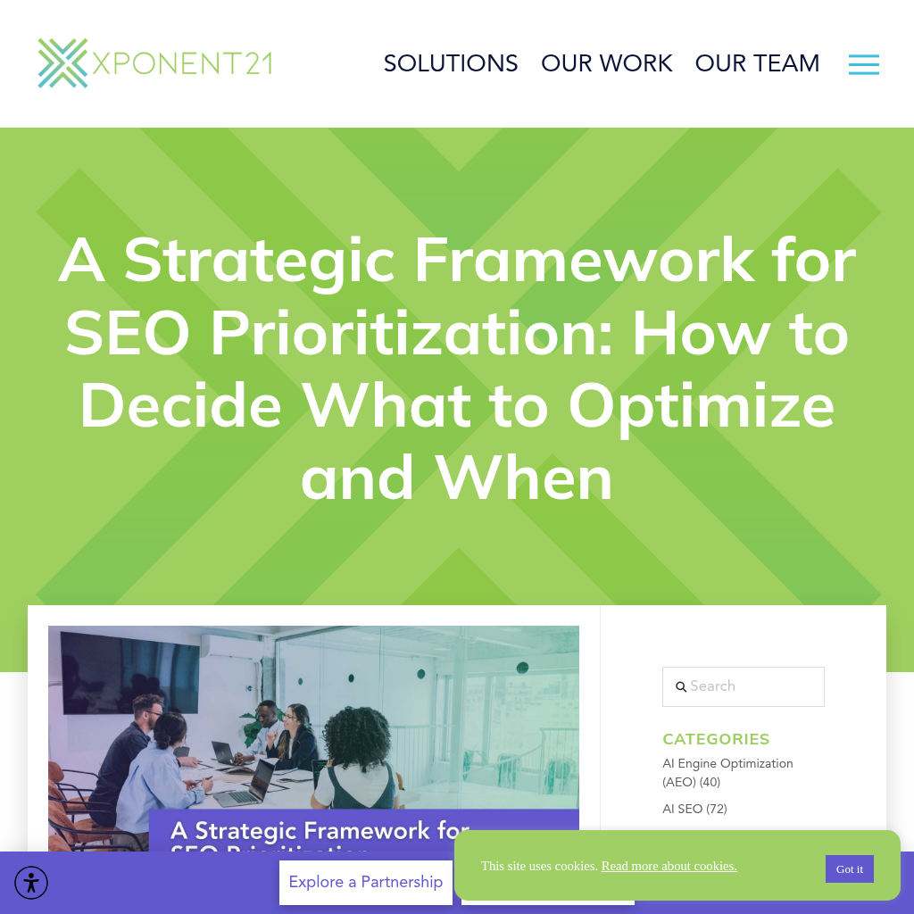 SEO Prioritization Strategic Framework interface