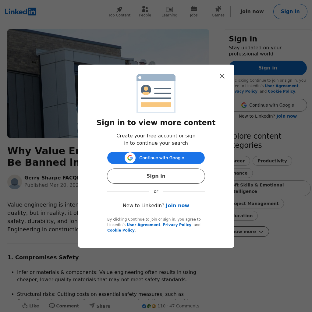 Value Engineering Critique article