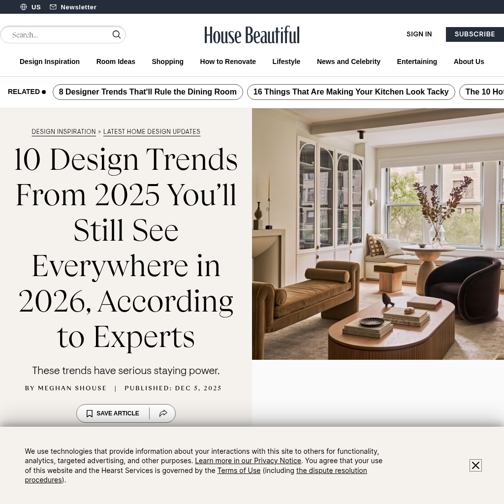Top Interior Design Trends 2025-2026 by House Beautiful interface