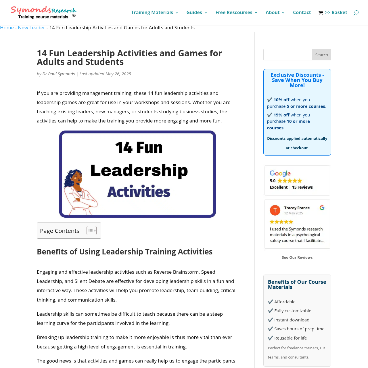 Symonds Research Leadership Activities