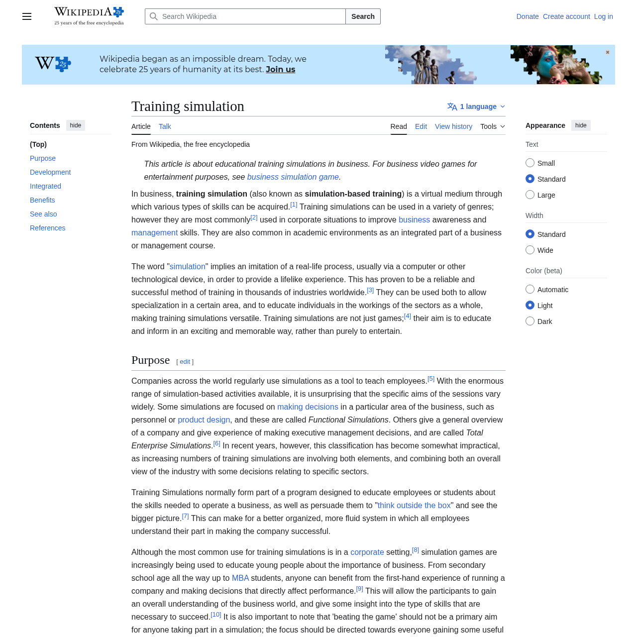 Training Simulation Wikipedia Page