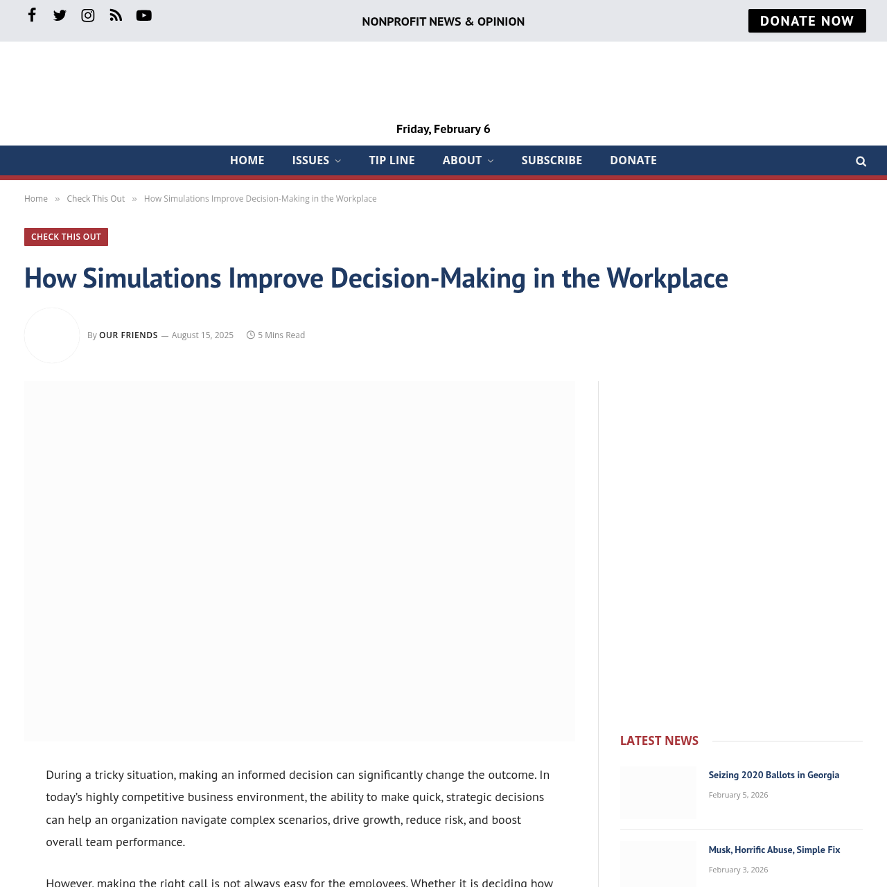 Workplace simulation article header