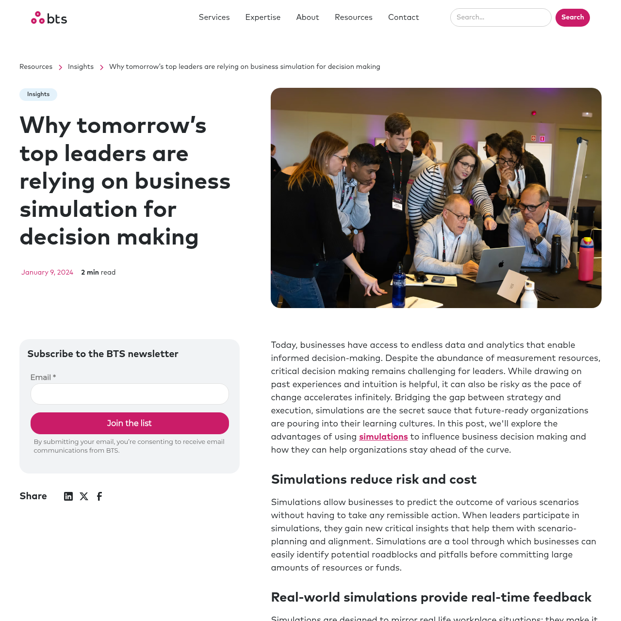 BTS Business Simulation Solutions interface