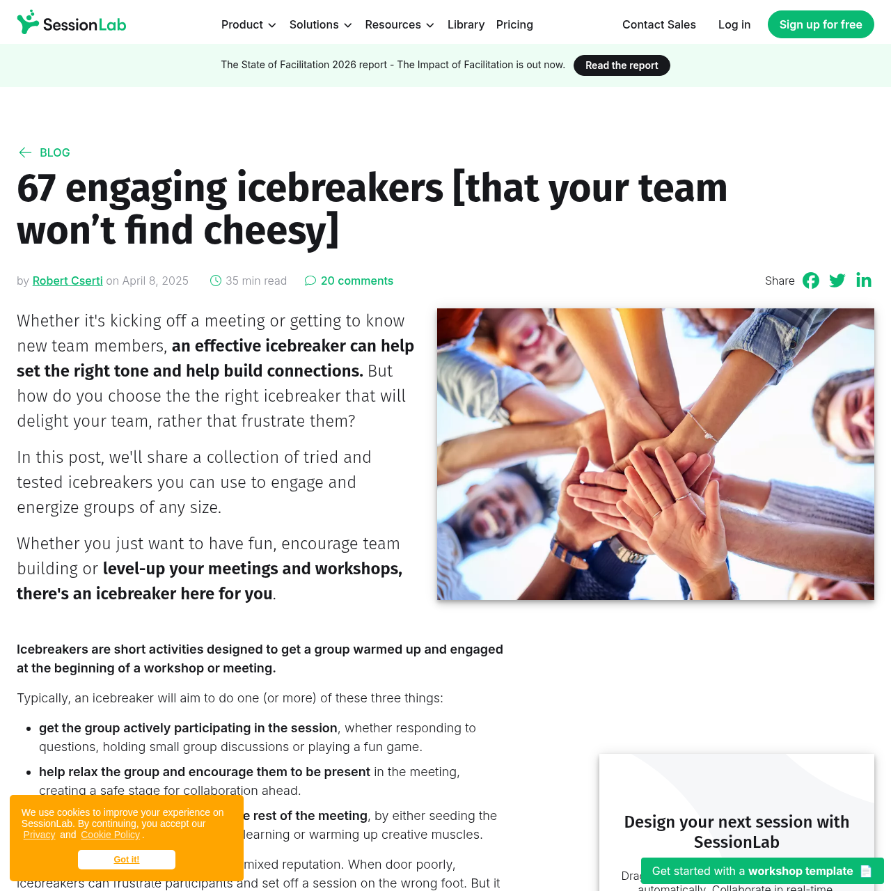 67 engaging icebreakers [that your team won’t find cheesy] | SessionLab interface