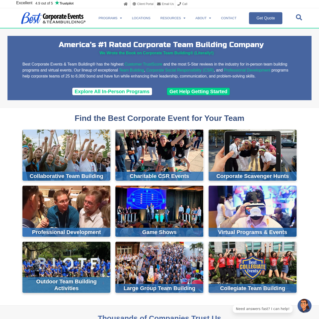 Best Corporate Events & Team Building interface