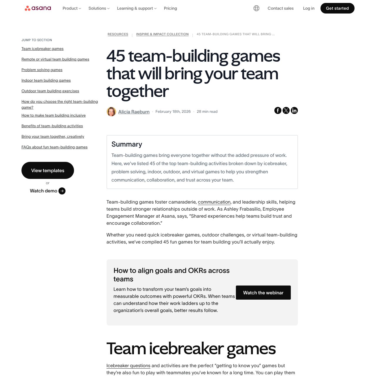 Asana team building games resource screenshot