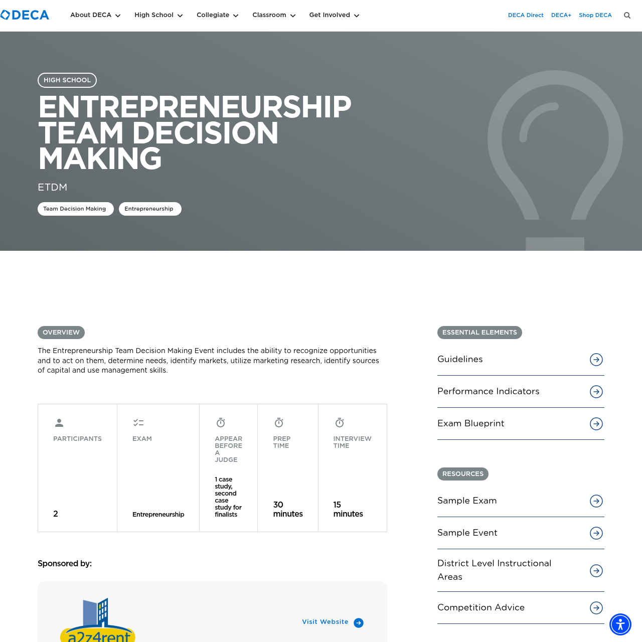 Entrepreneurship Team Decision Making | DECA Inc. Competitive Events interface