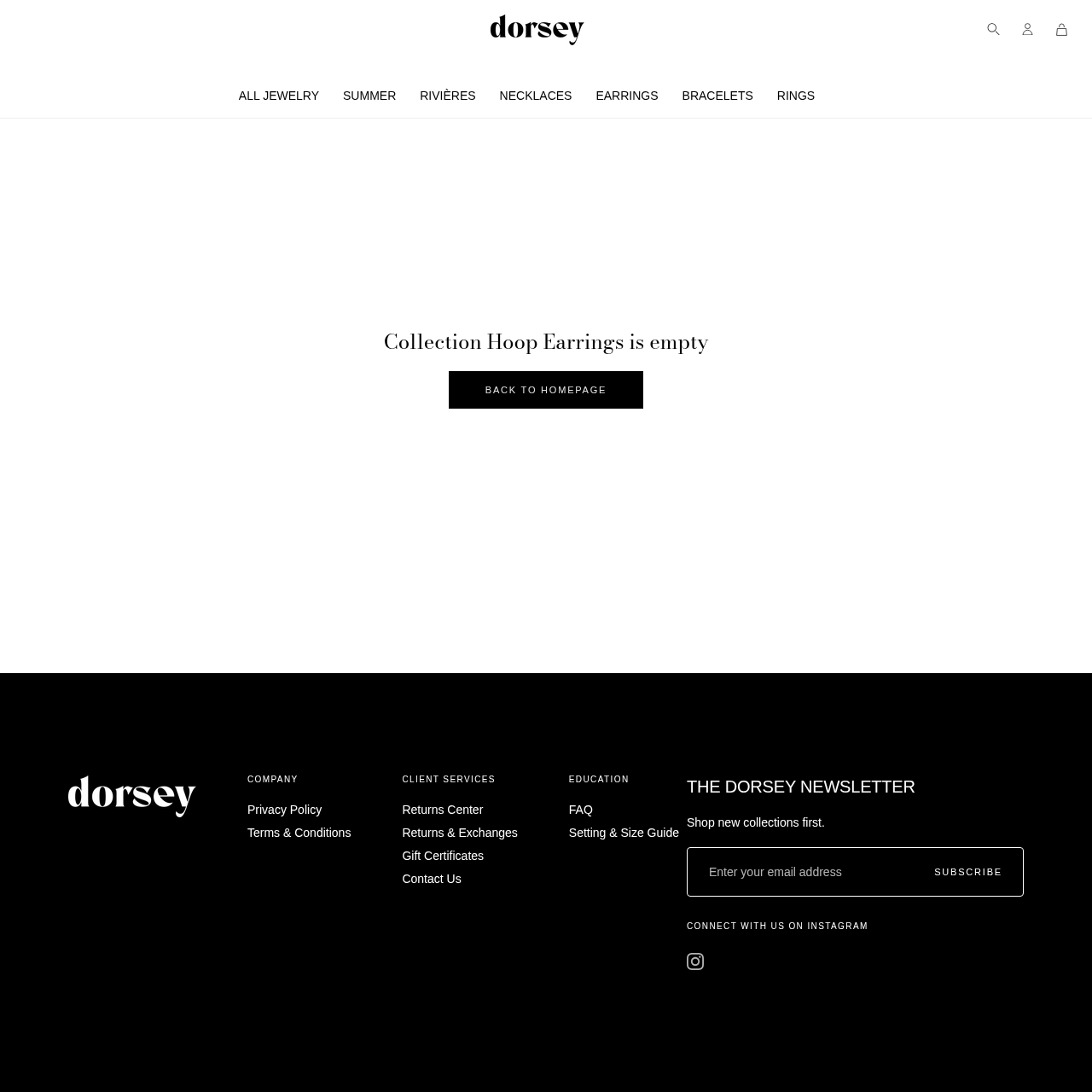 Dorsey hoop earring collection page showing named capsule categories and trend-forward silhouettes