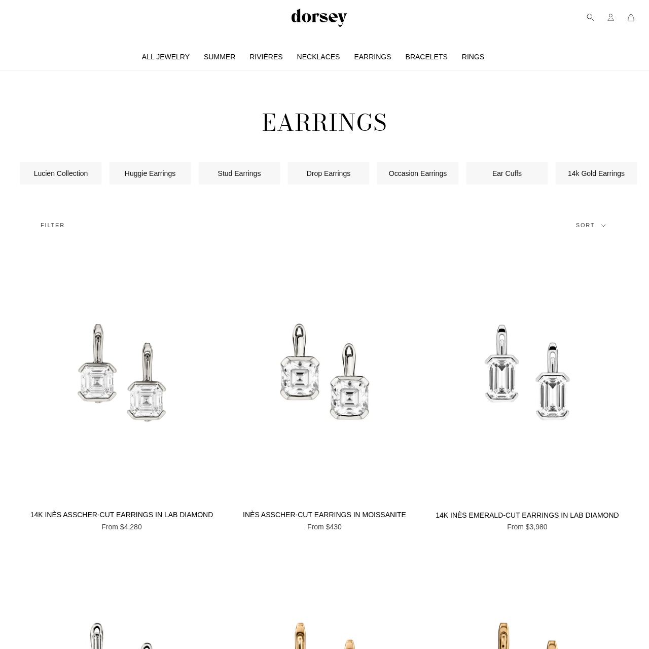 Dorsey Earrings Collection storefront showing seasonal capsule categories and hoop styles