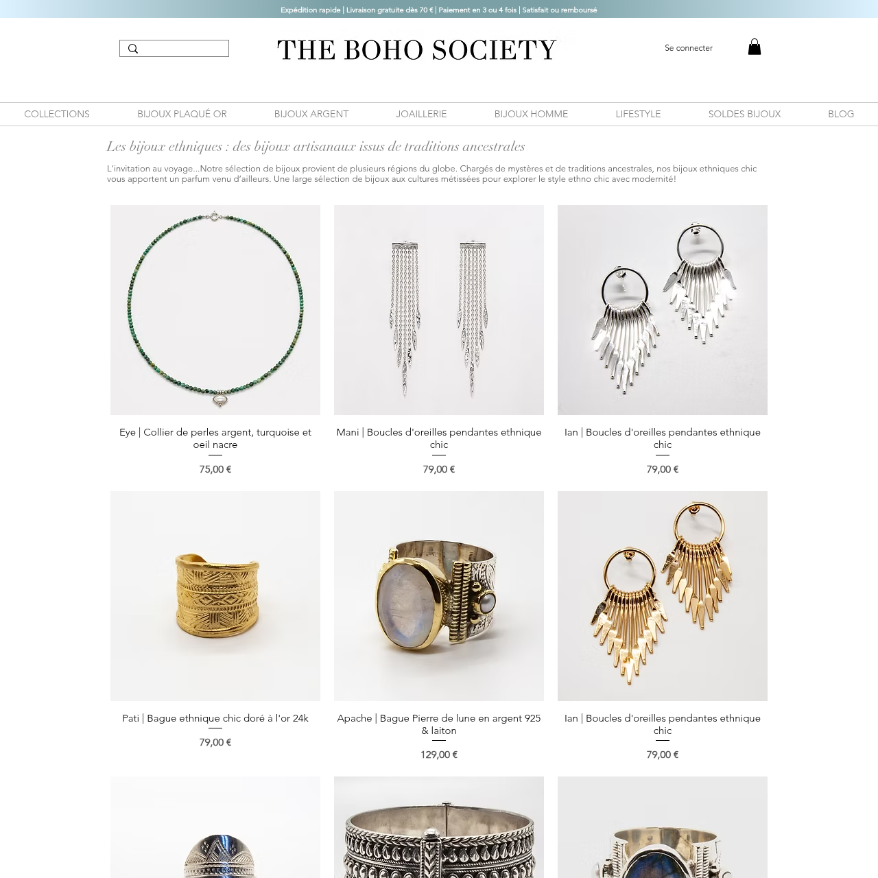 Page catégorie bijoux ethniques de The Boho Society