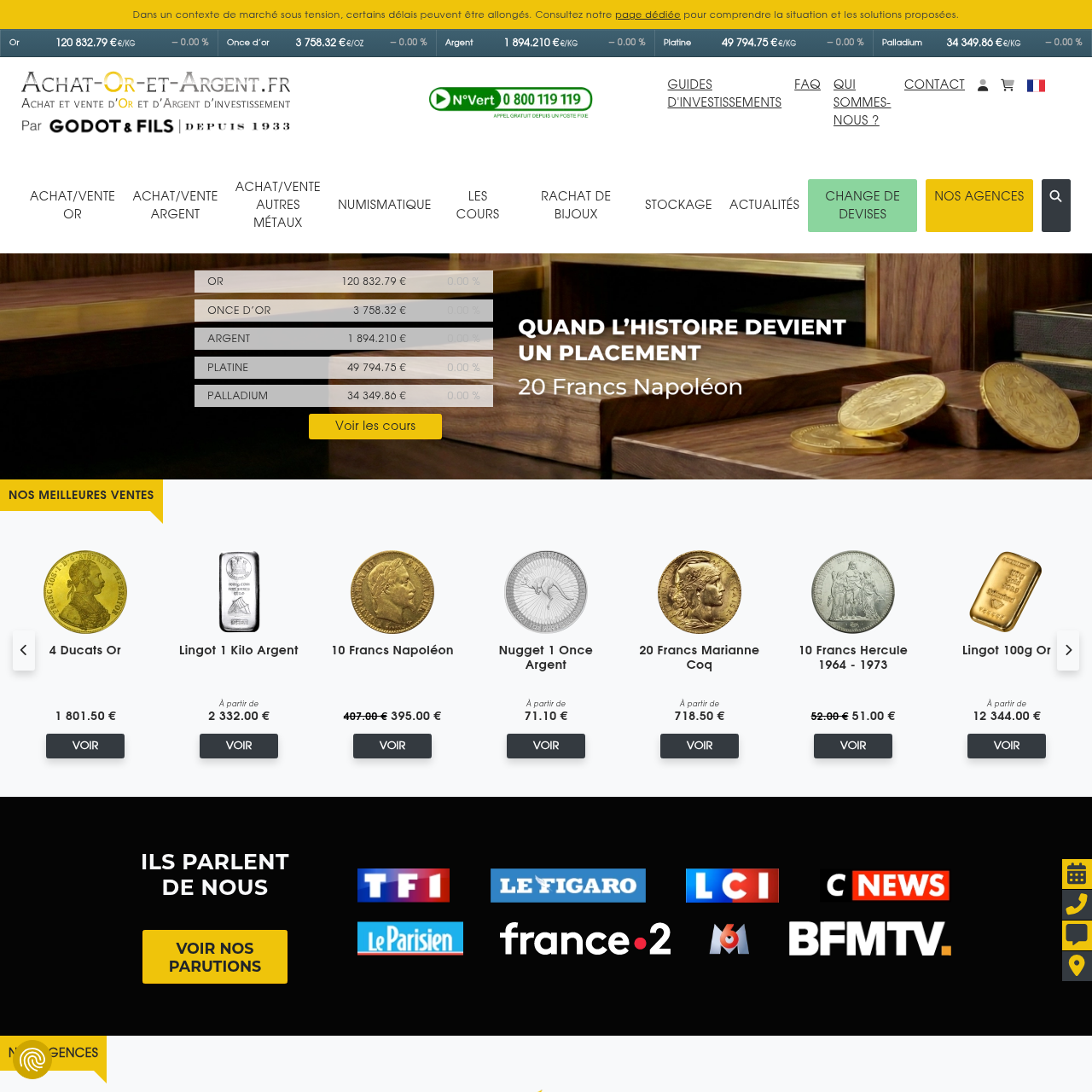 Interface de la plateforme Achat Or et Argent par Godot & Fils