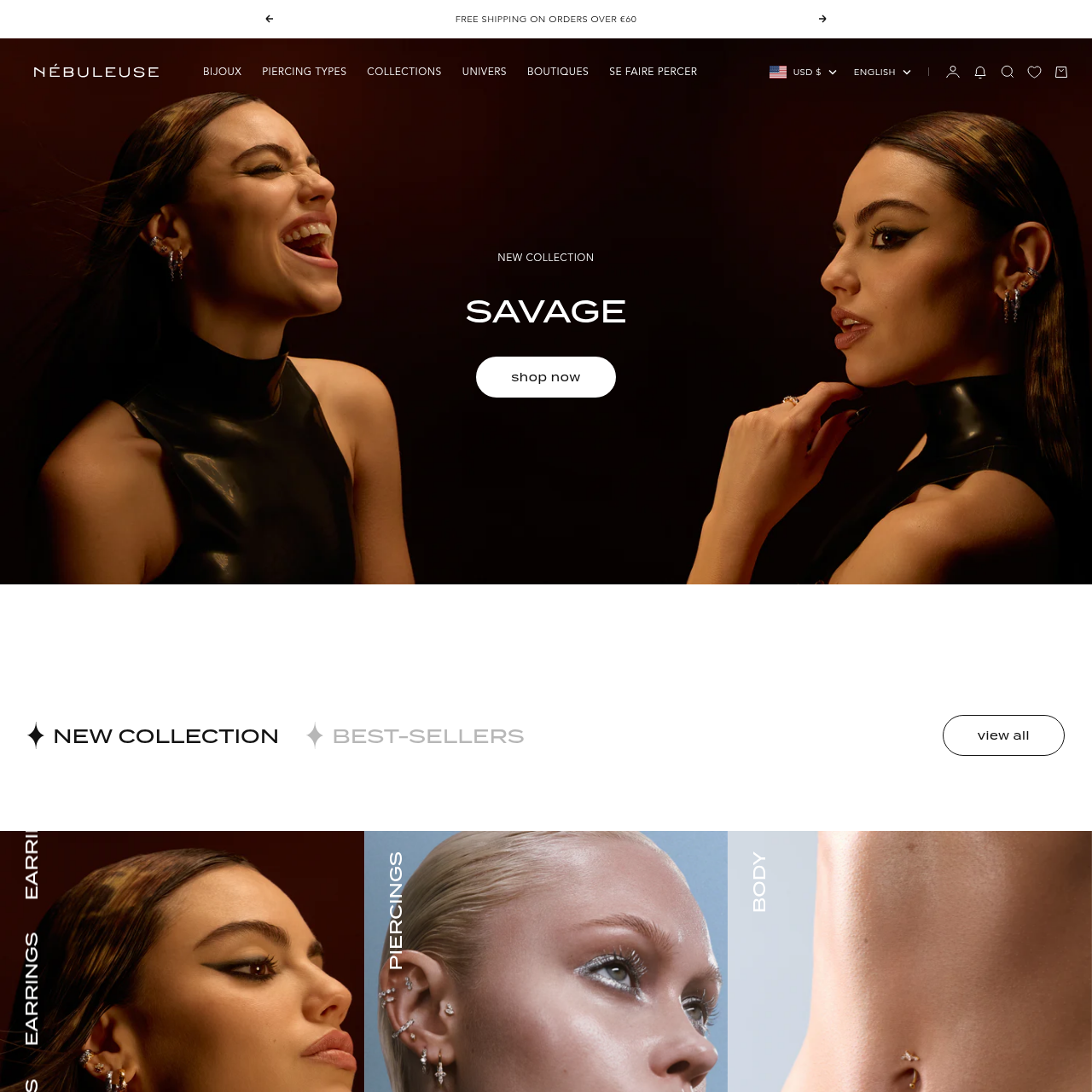 Interface du site nebuleusebijoux.com