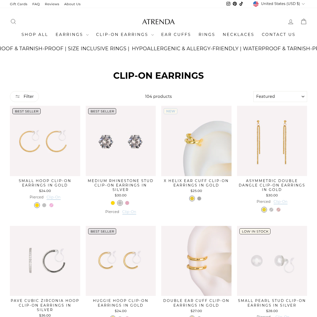 Atrenda clip-on earrings collection