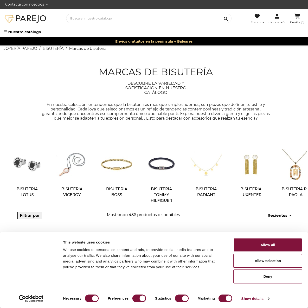 Página de marcas de bisutería exclusiva de Joyería Parejo
