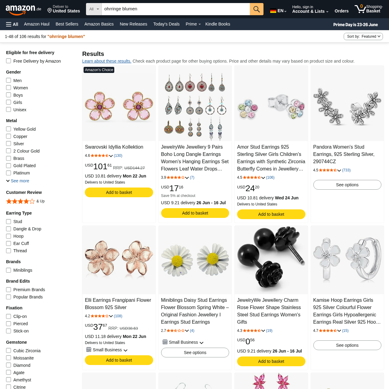 Amazon.de Ohrringe Blumen Suchergebnisse