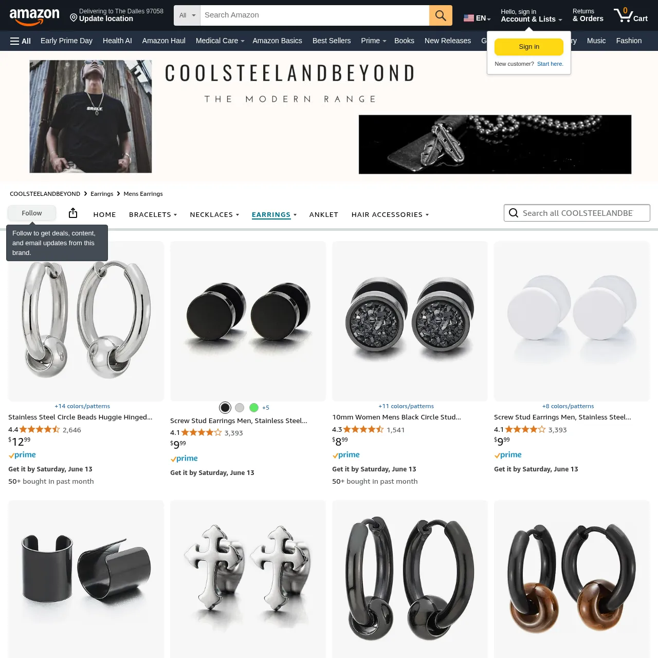 COOLSTEELANDBEYOND Amazon brand store for men's earrings