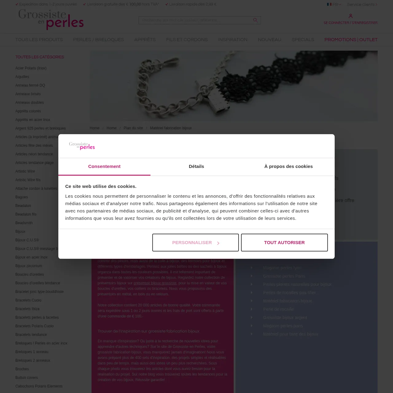 Page catalogue de Grossiste en Perles, fournitures et composants pour la fabrication de bijoux