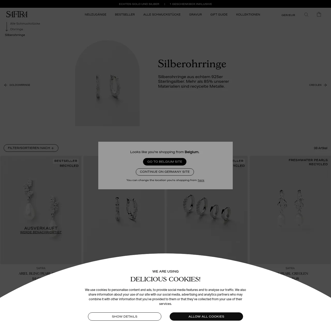 Safira Silberohrringe Kategorieseite