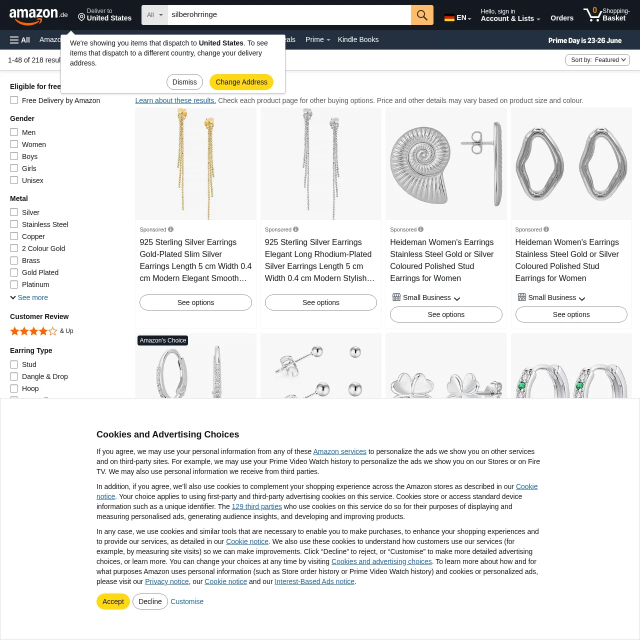 Amazon.de Suchergebnisse für Silberohrringe