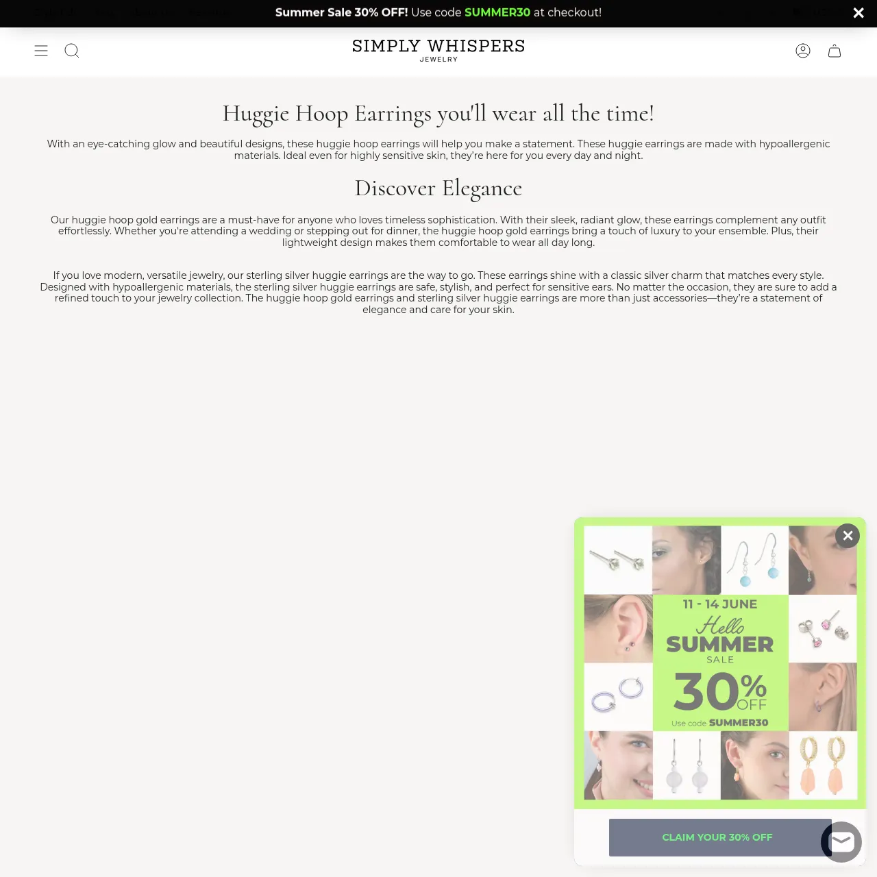 Simply Whispers Huggie Hoop Earrings collection interface