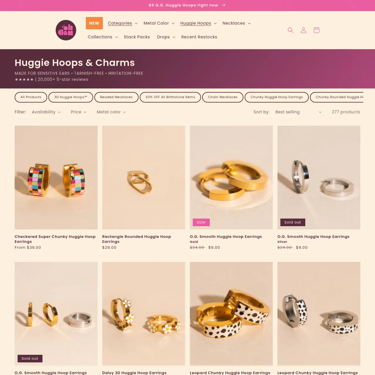 Oh Clementine Huggie Hoops & Charms Collection interface