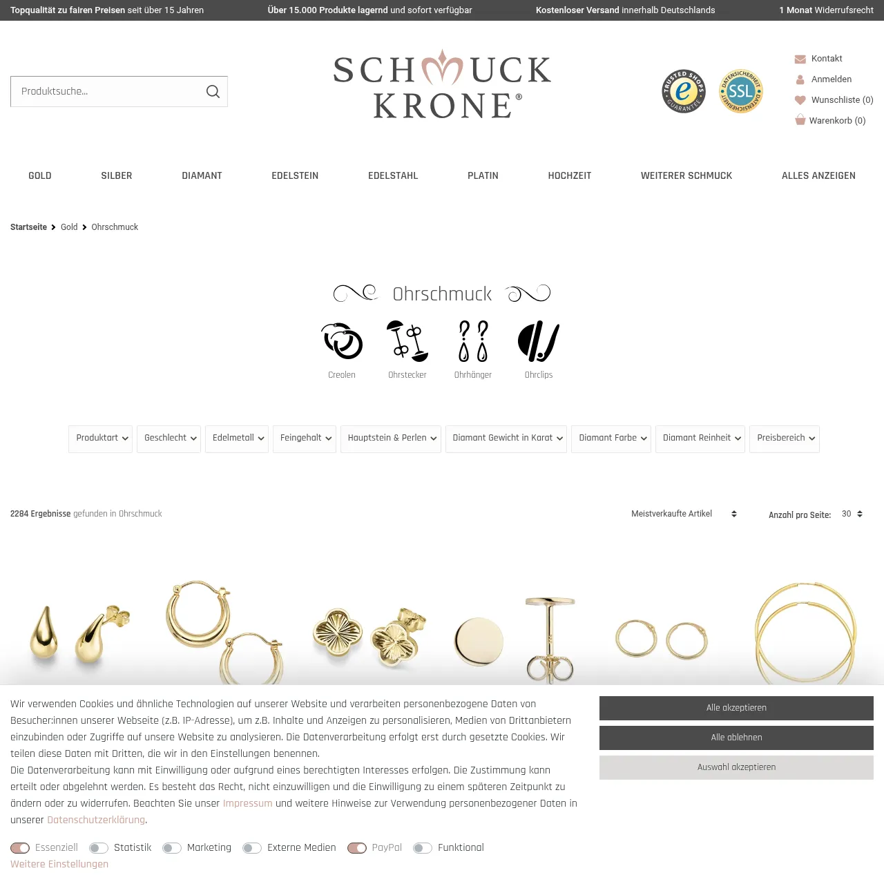 Goldene Ohrringe 585 & 750 — schmuck-krone.de
