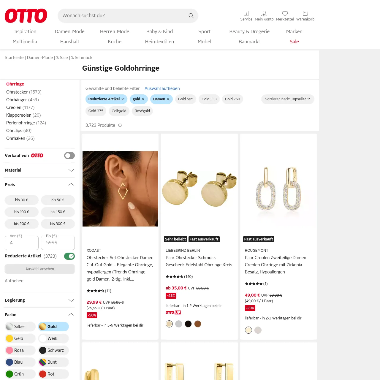 Günstige Goldohrringe für Damen — Otto.de Sale