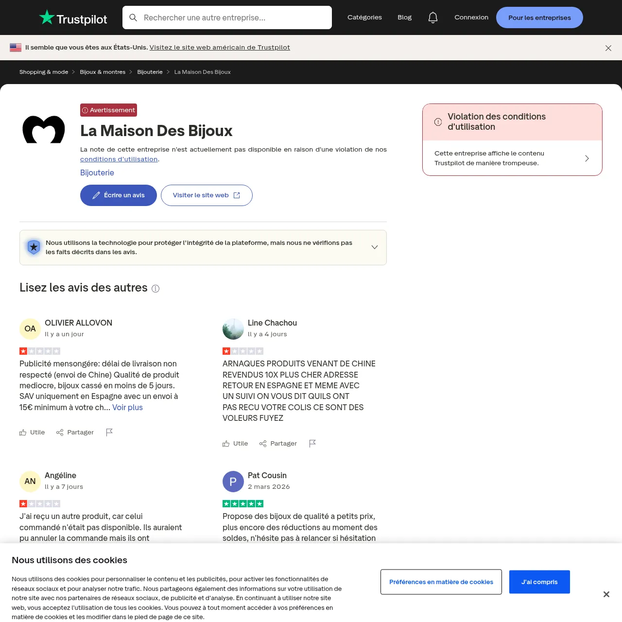 Profil Trustpilot de La Maison Des Bijoux