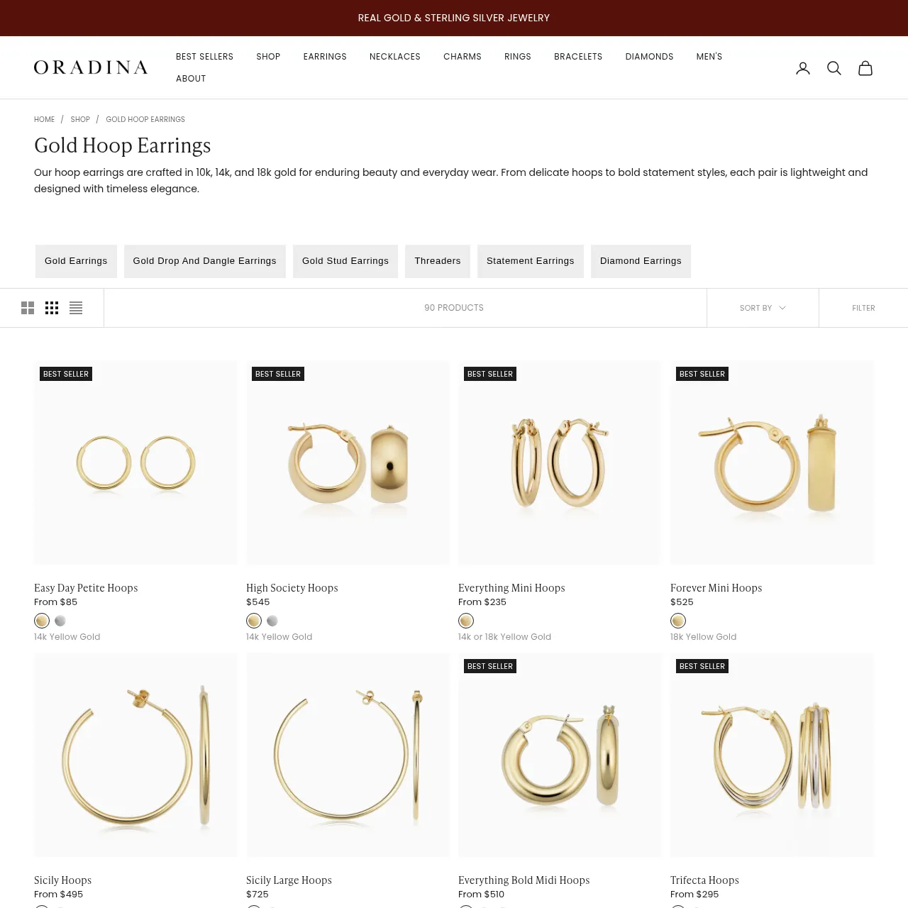 Oradina Gold Hoop Earrings Collection