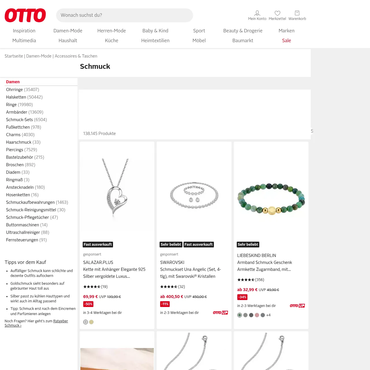 OTTO Schmuck Damen Kategorieseite