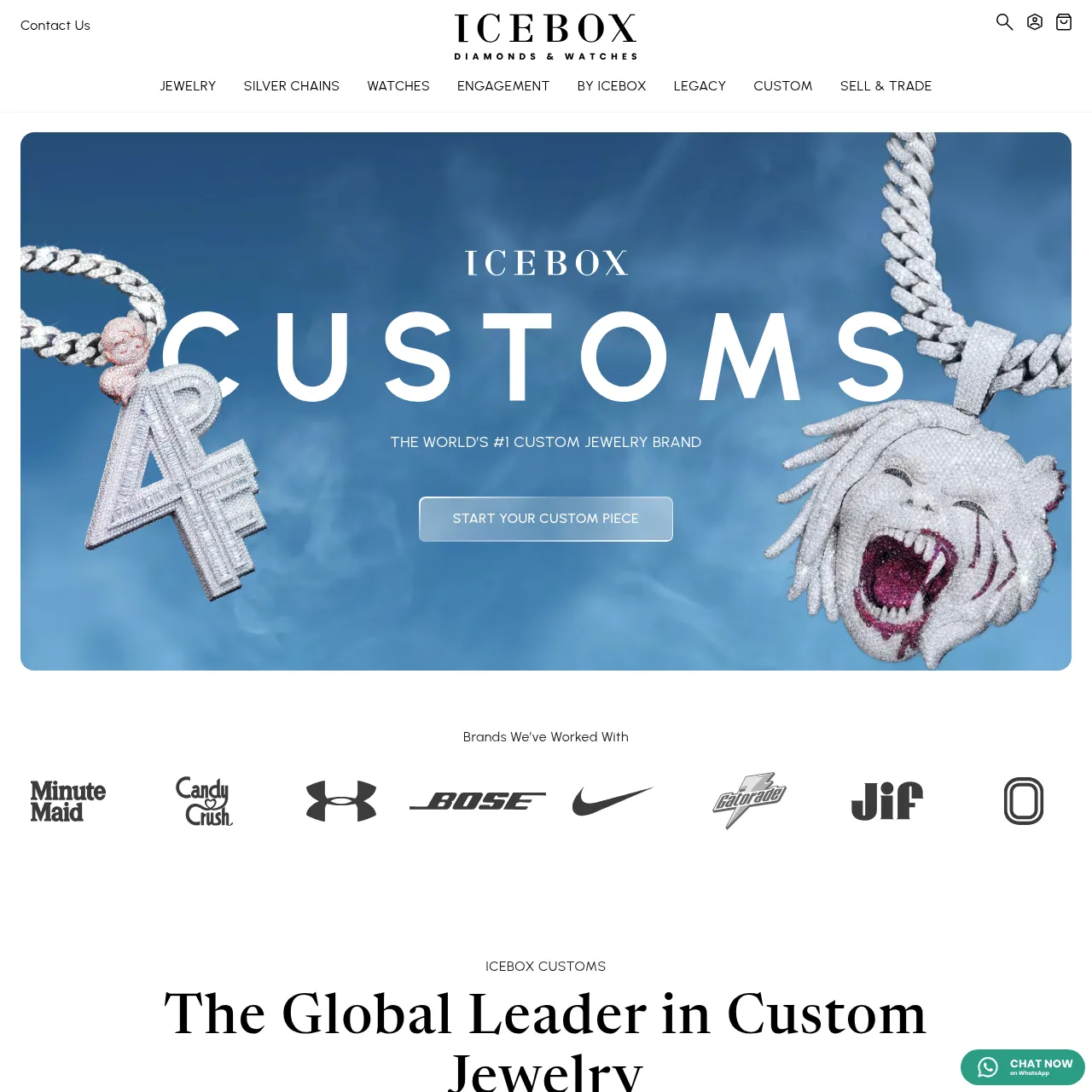 Icebox custom jewelry page showing luxury and fine jewelry customization options