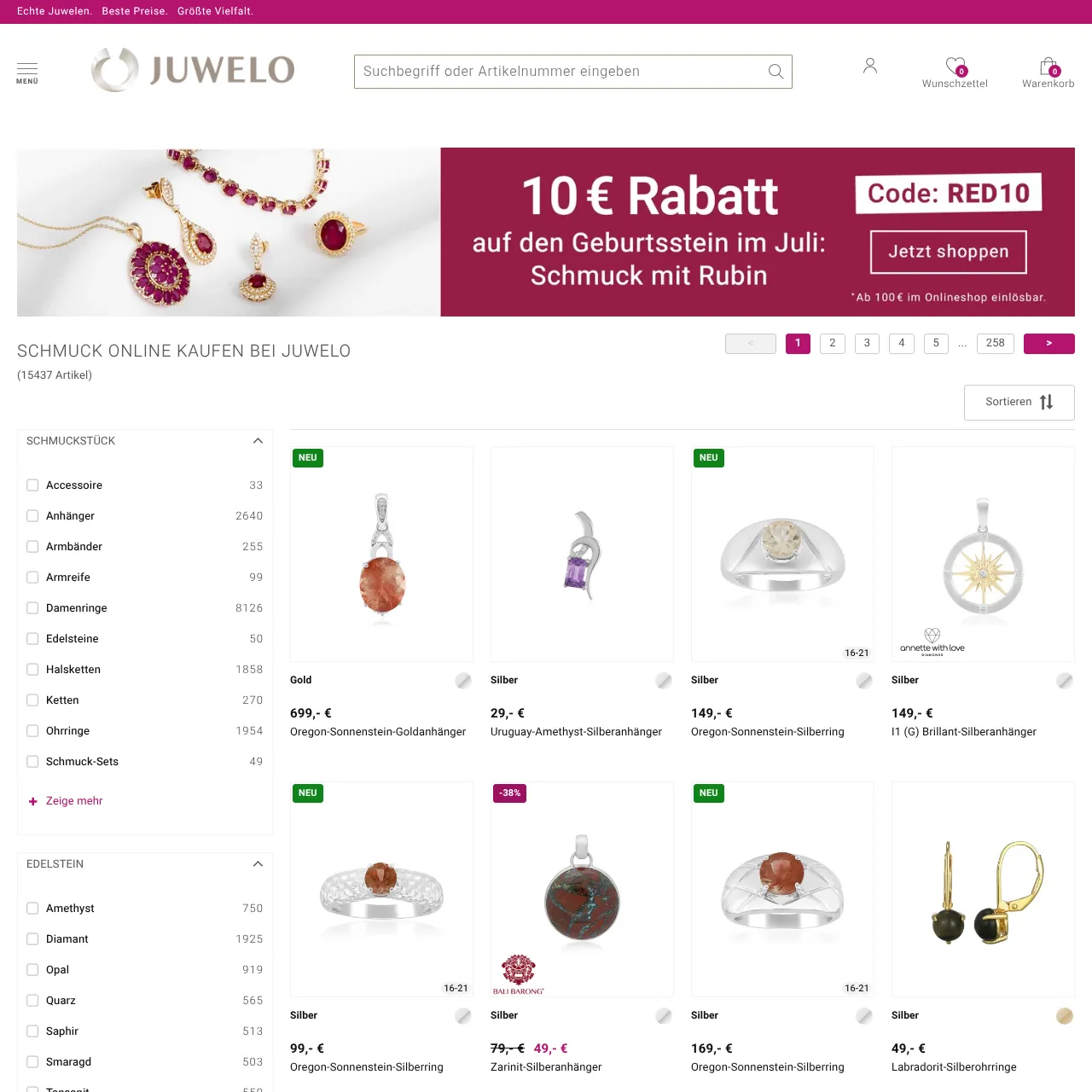 JUWELO Online-Schmuck-Shop mit zertifiziertem Edelsteinschmuck