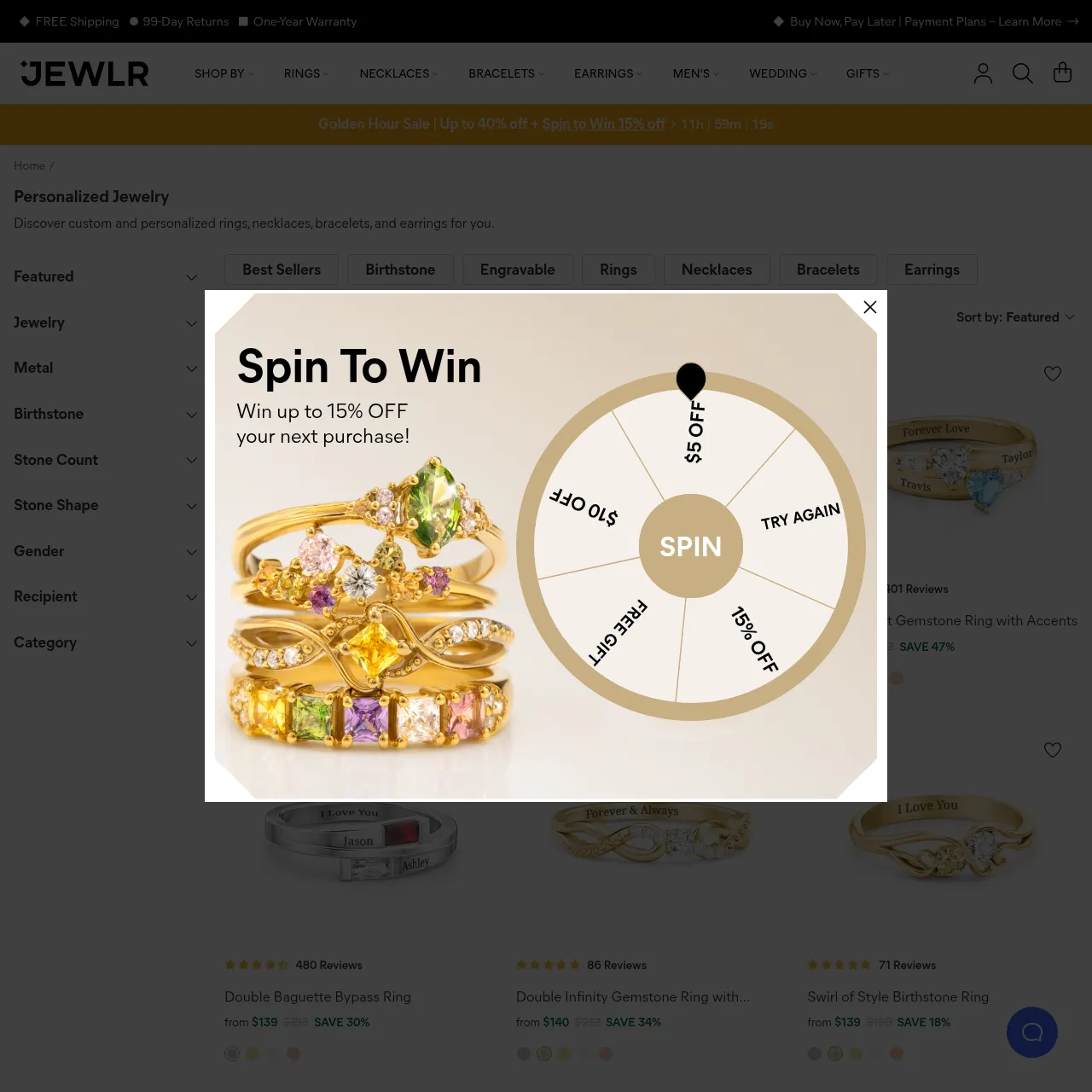 Jewlr Personalized Jewelry interface