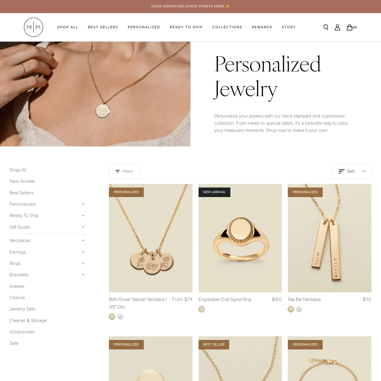 Made by Mary – Personalized Jewelry Collection interface