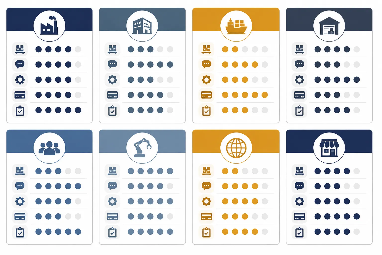 argent sur sauldre - Infographie comparative avec icônes et indicateurs visuels montrant les critères d'évaluation clés — MOQ, langues de service, options OEM, méthodes de paiement, contrôle qualité — pour les huit alternatives à argent sur sauldre, destinée aux acheteurs professionnels en phase de décision d'achat