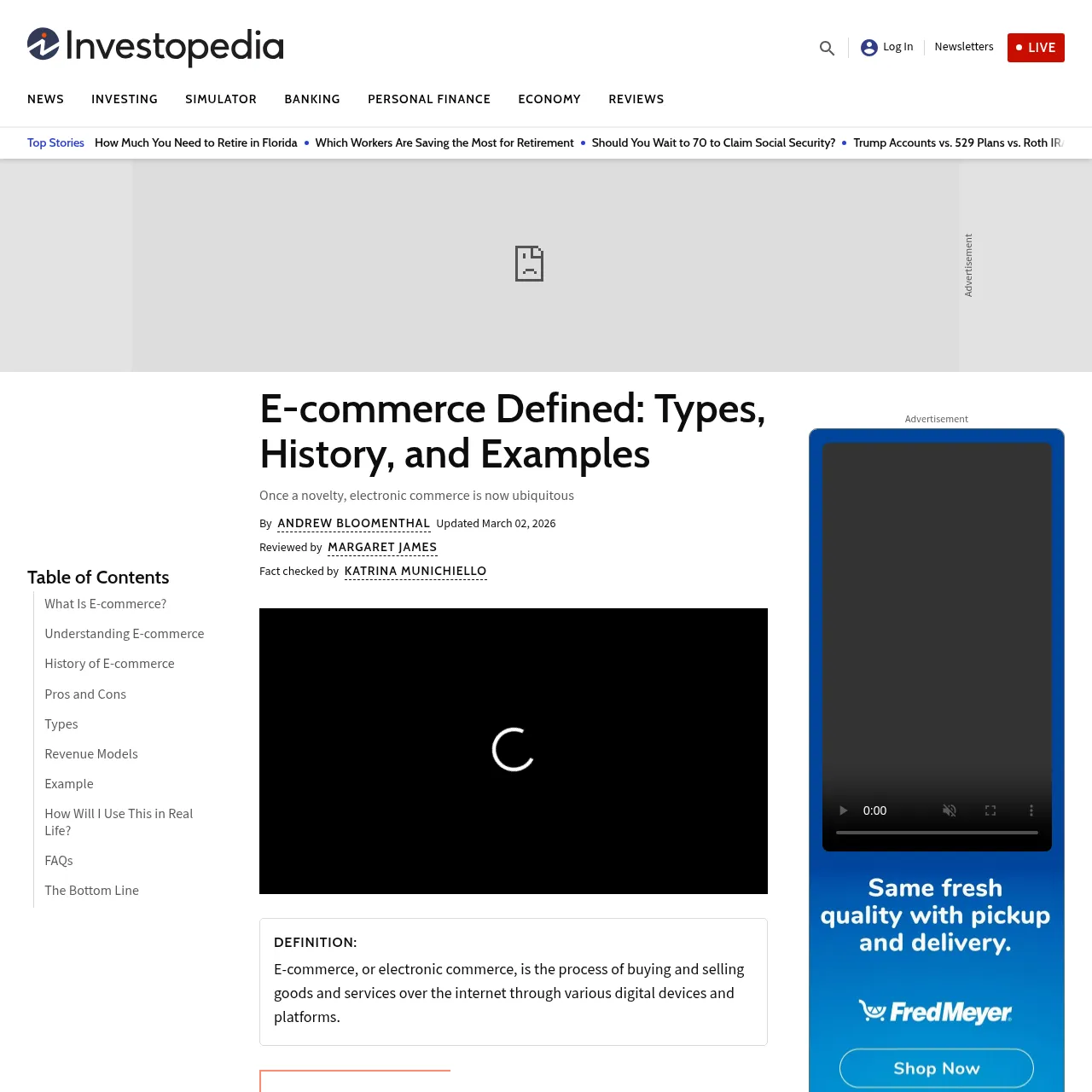 Investopedia电商定义和指南界面