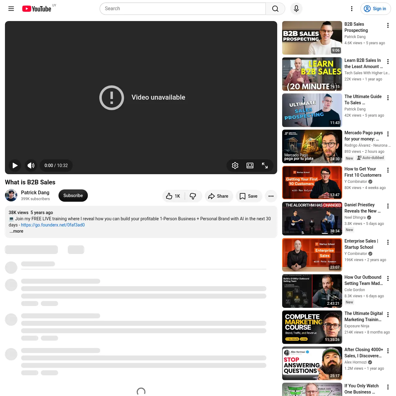 YouTube video by Patrick Dang explaining B2B sales concepts