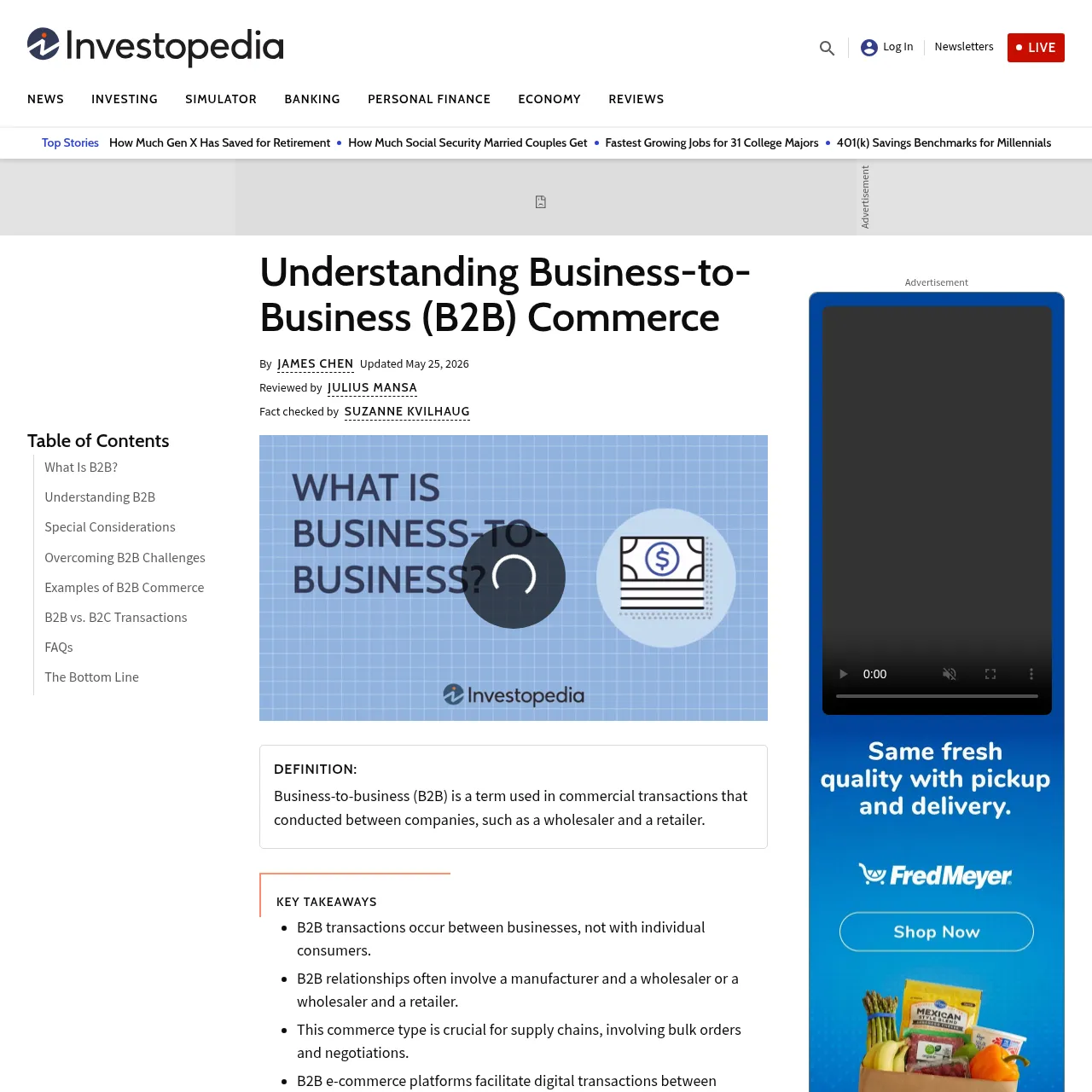 Investopedia B2B glossary entry