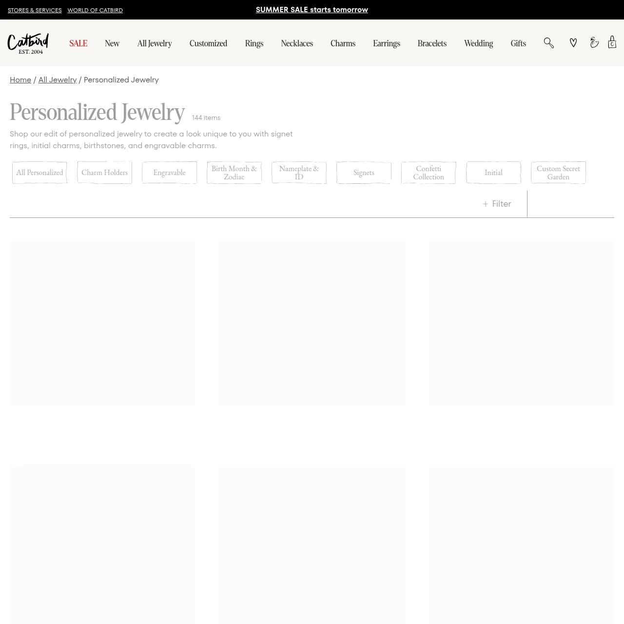 Catbird NYC Personalized Jewelry interface