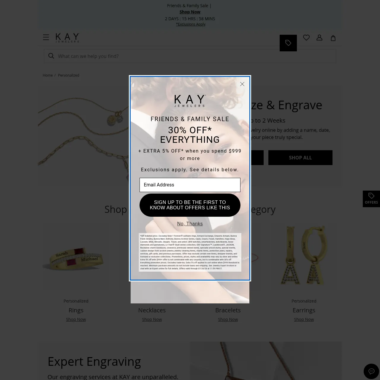 Kay Jewelers Personalized Jewelry interface