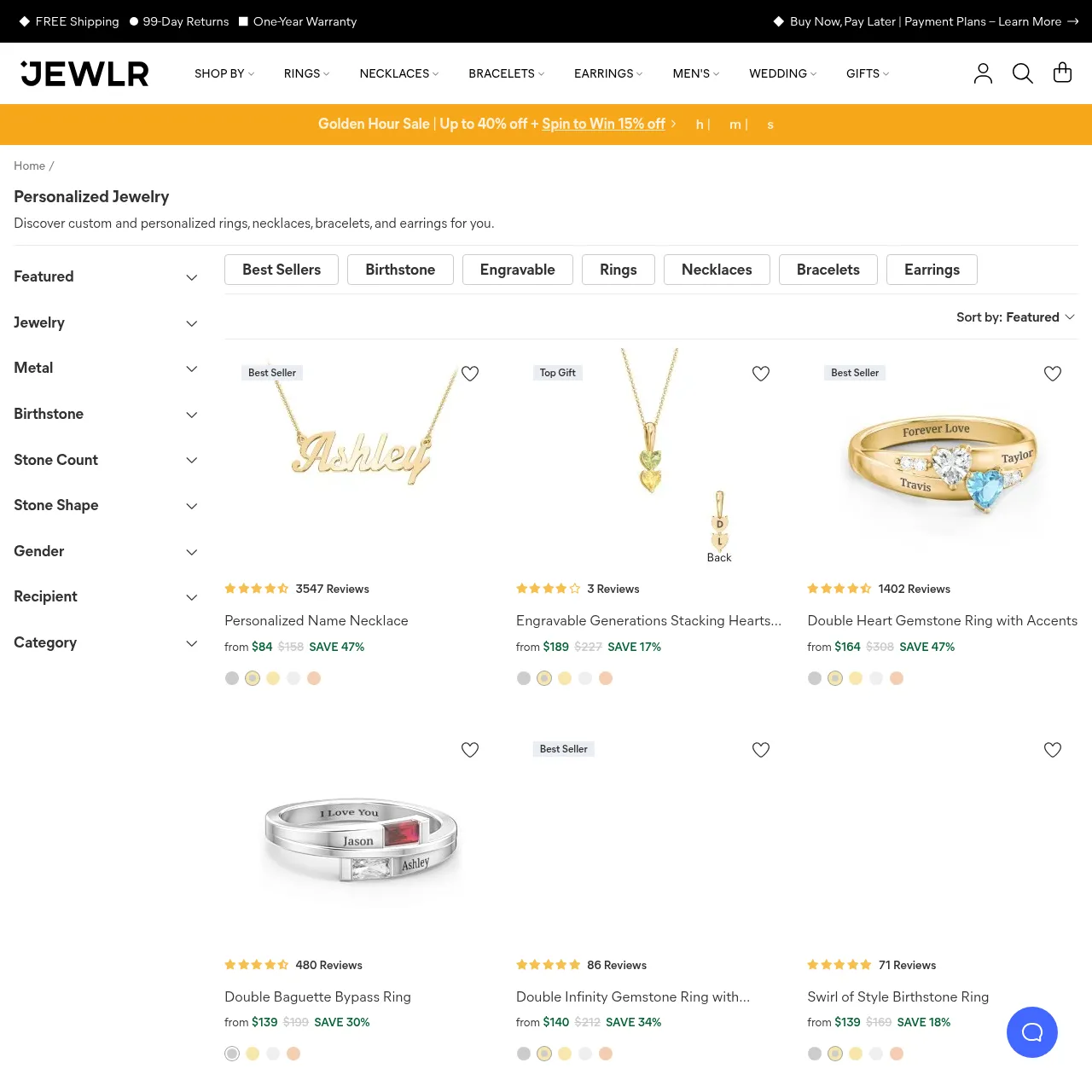 Jewlr Personalized Jewelry interface