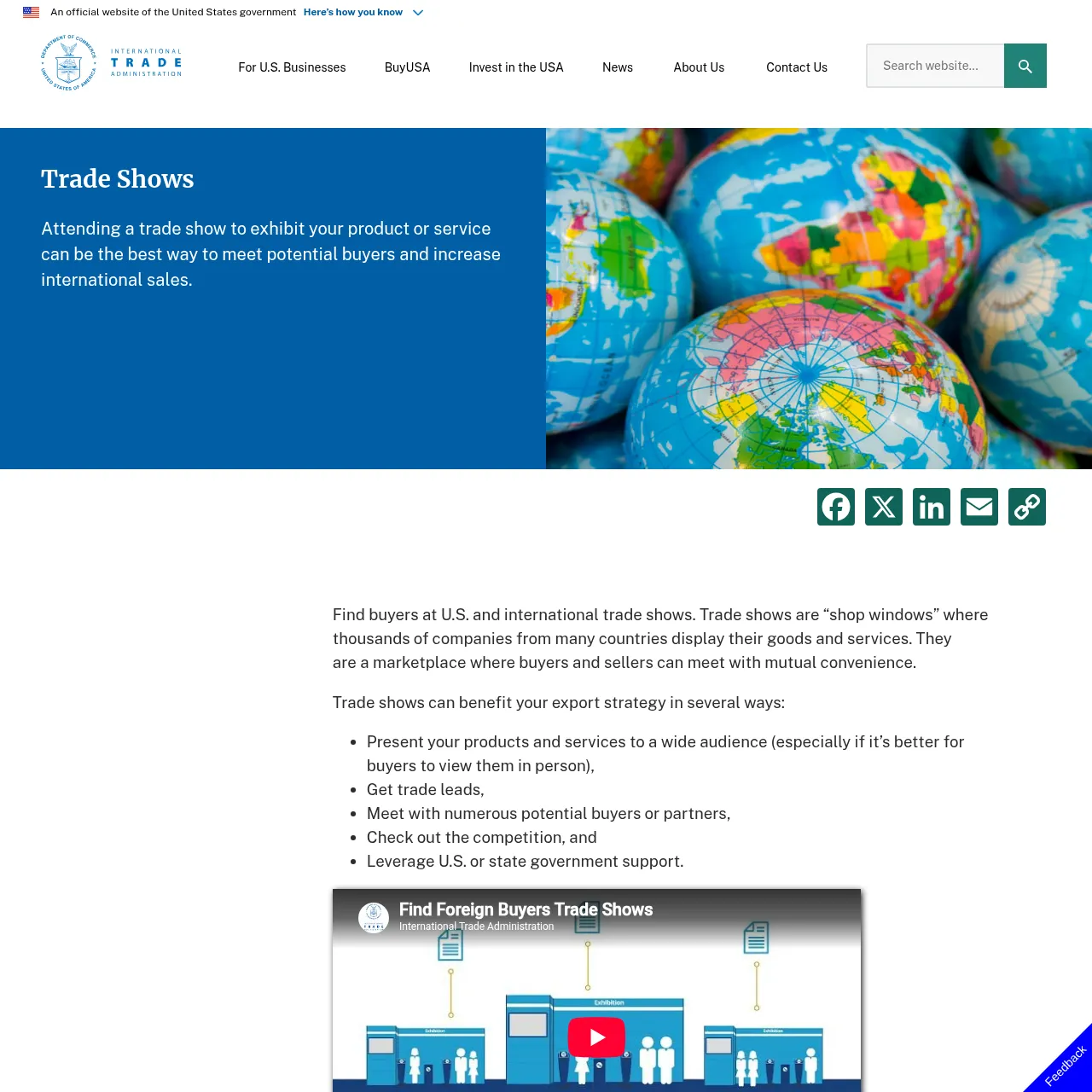 ITA Trade Shows page on trade.gov