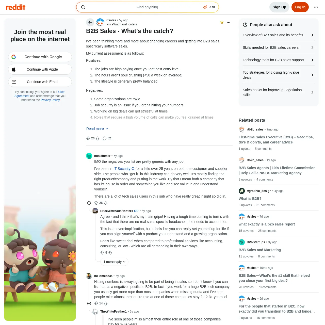 B2B Sales (Software/Tech Sales Career Path) — Reddit r/sales Community Discussion interface