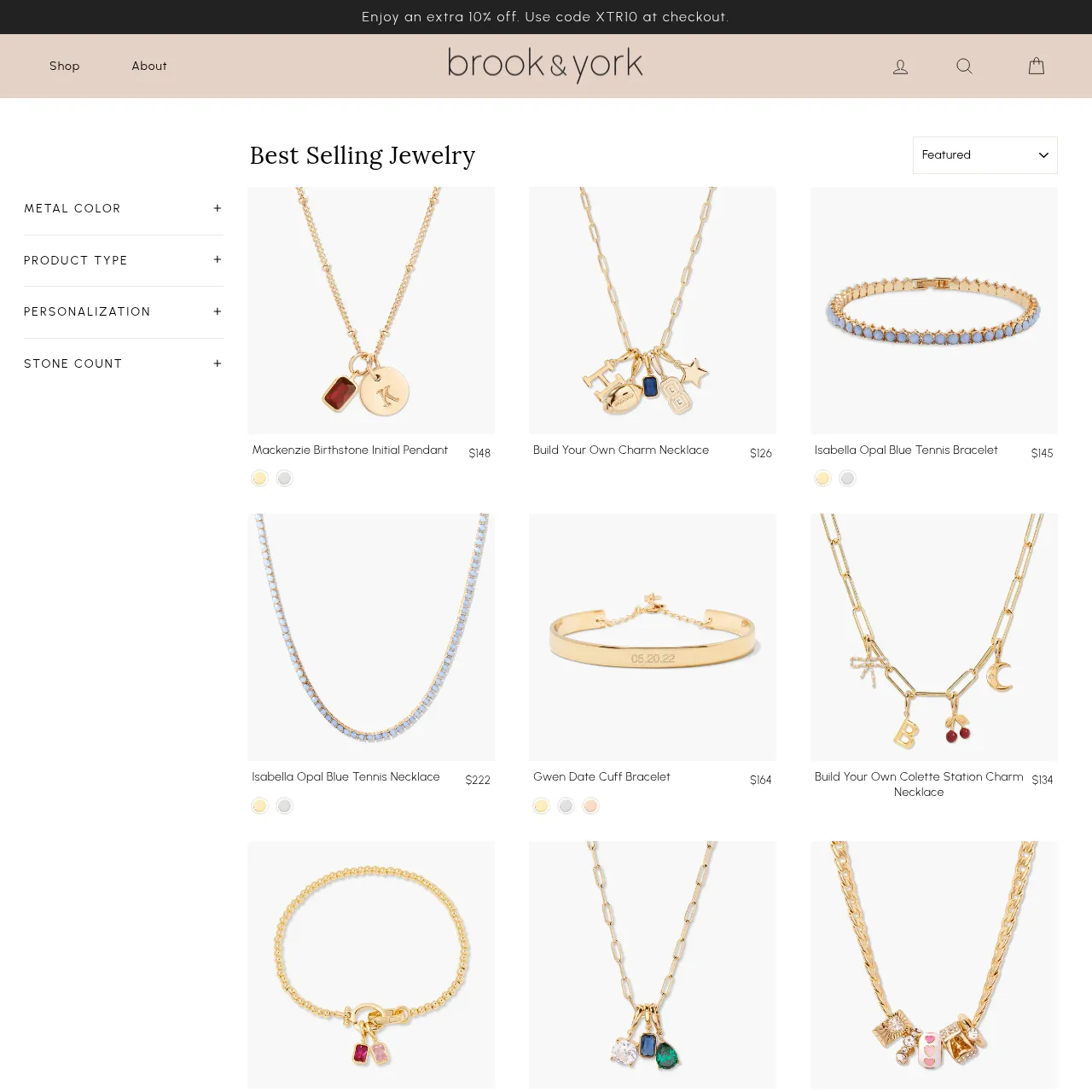 Brook & York best-selling jewelry page
