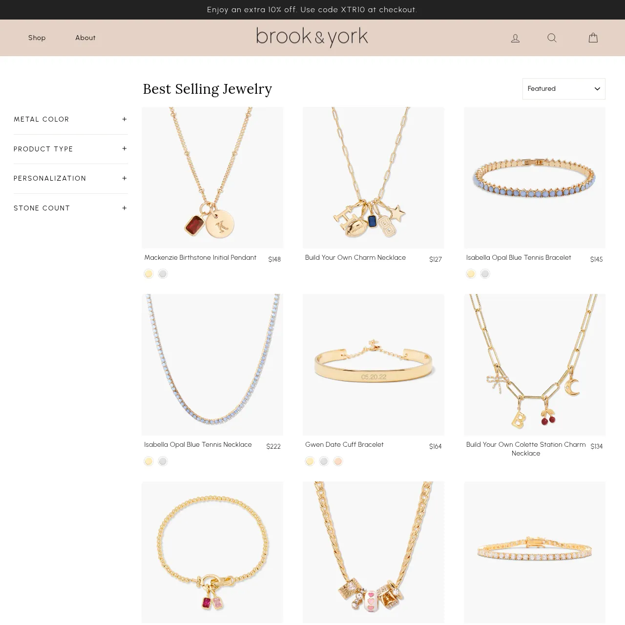 Brook & York custom jewelry collection build-your-own interface