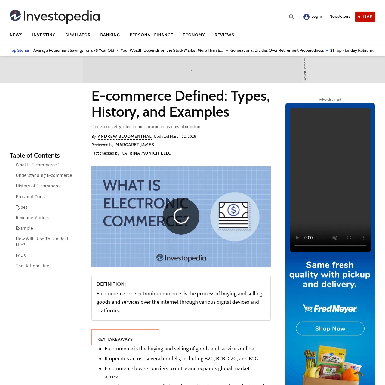 Investopedia e-commerce reference page