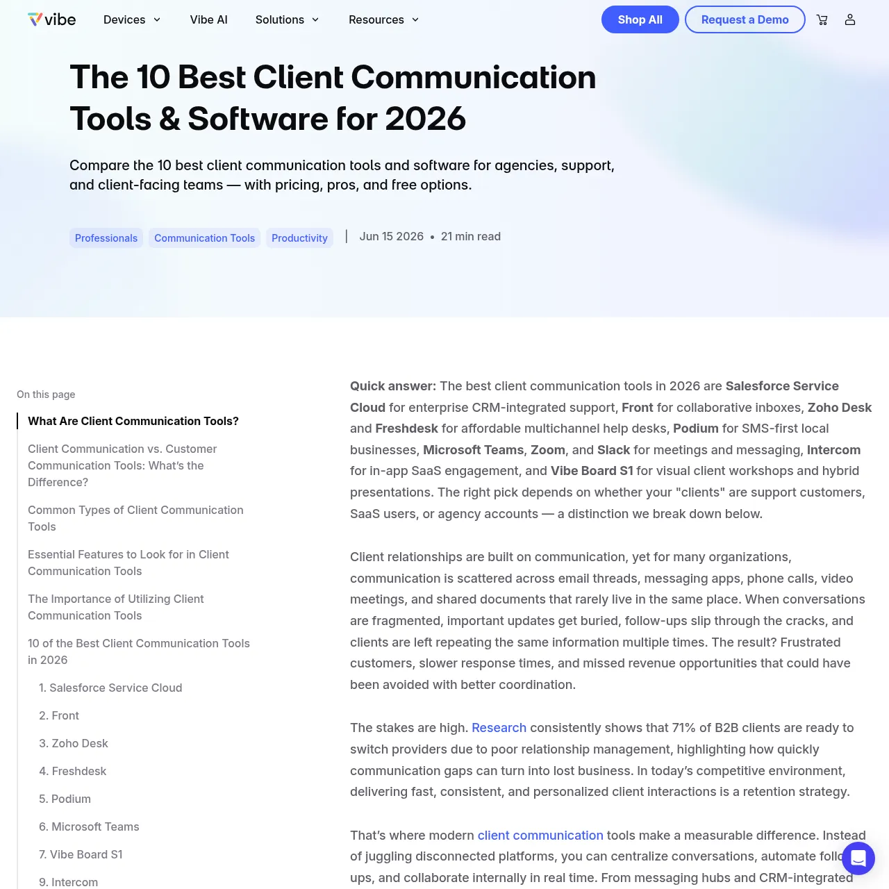 Vibe client communication tools interface