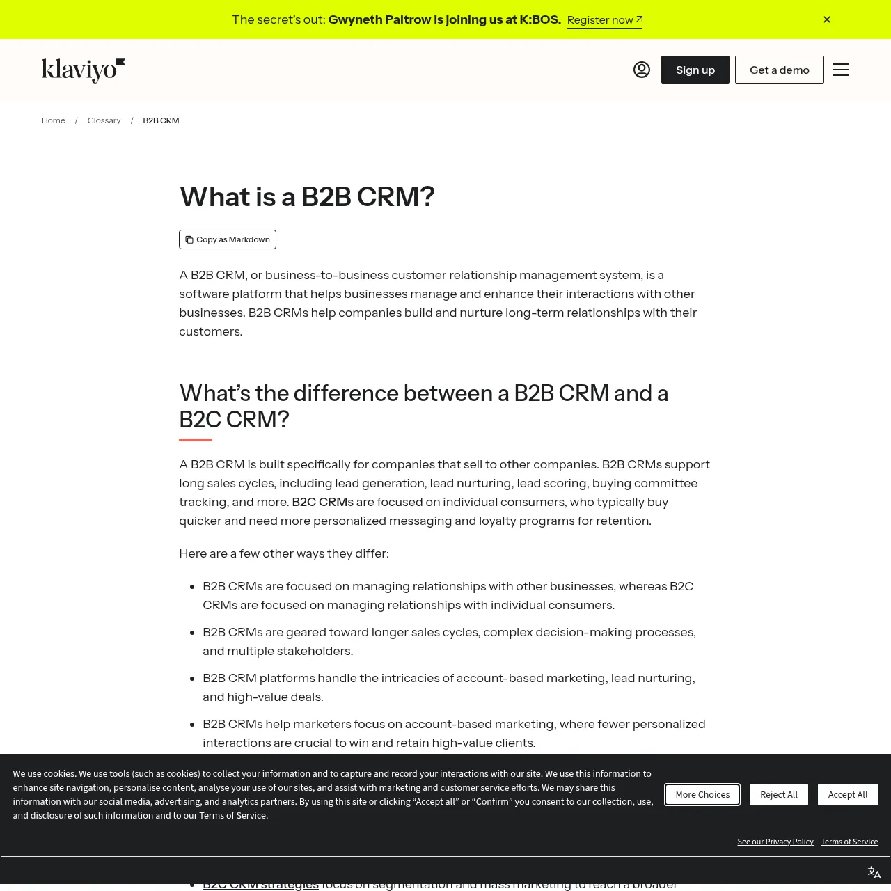 Klaviyo B2B CRM 词汇表