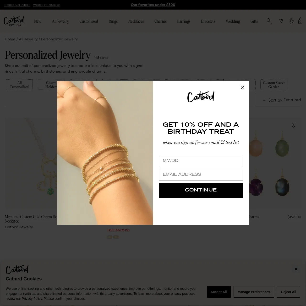 Personalized Jewelry – Customized Rings, Pendants & Charms (Catbird NYC) interface